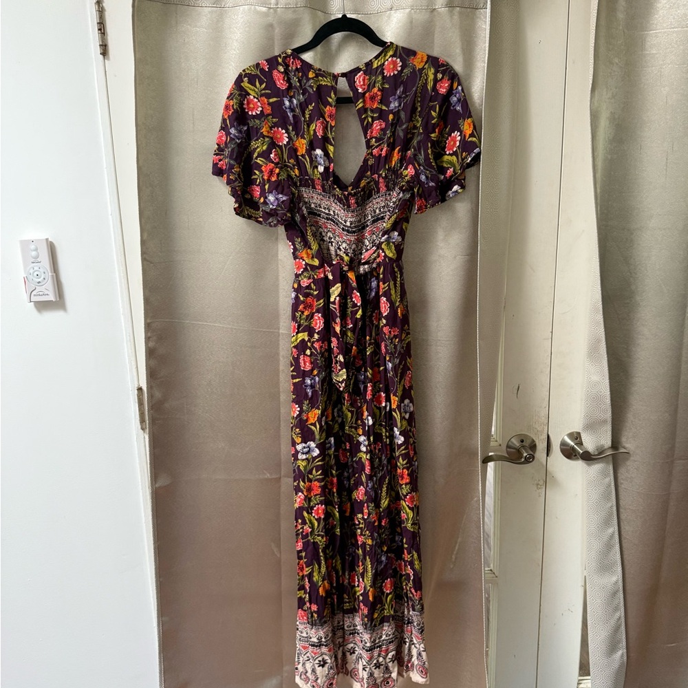 Angie Boho Shorts Romper with Multicolor Floral Maxi Dress Back Keyhole Medium - Picture 4 of 7